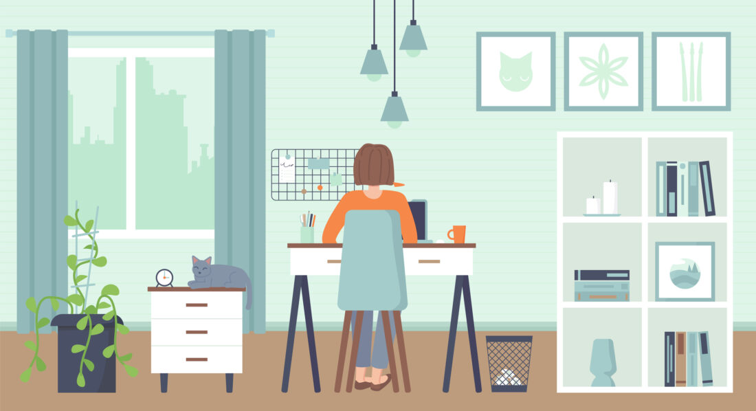 Woman Working from Home Vector