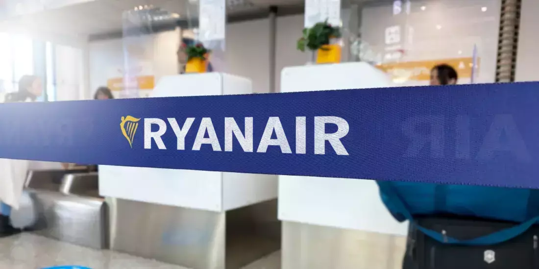 A airport partition with the Ryanair logo
