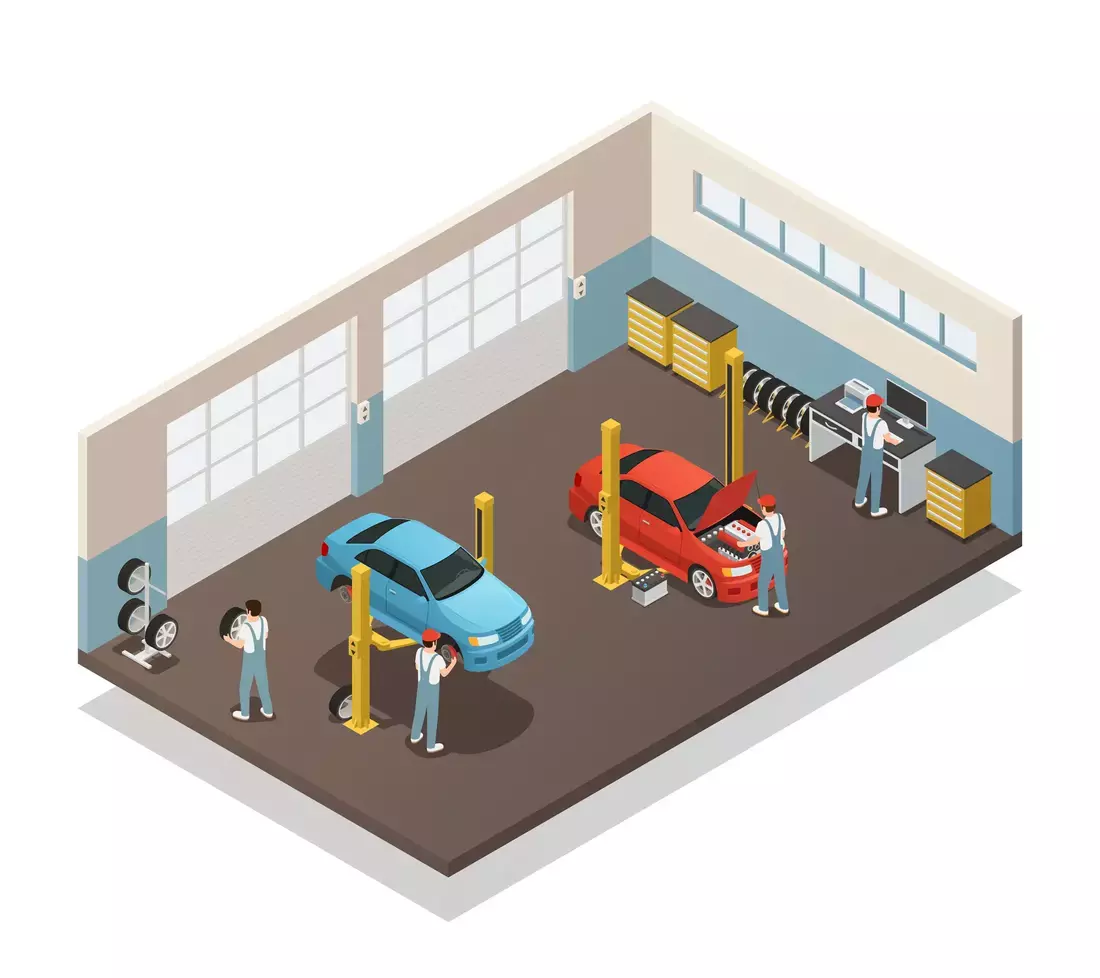 Cars in Garage Isometric