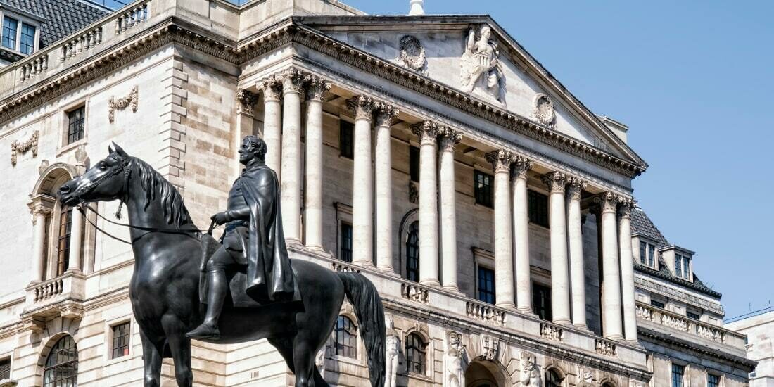 The Bank of England building with Duke of Wellington statue outside