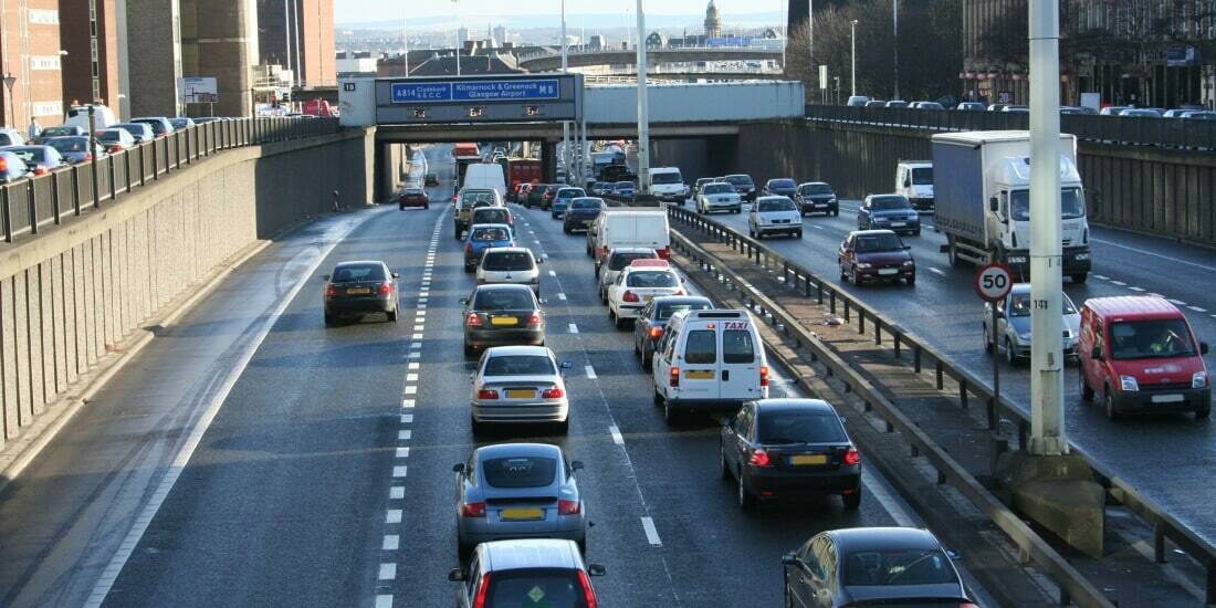 Traffic building up on the M8 in Glasgow