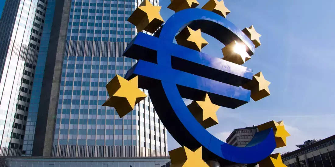 The Eurozone logo in Frankfurt
